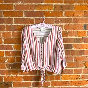 Urban Romantics Pastel Striped Flowy Sleeve Crop Blouse